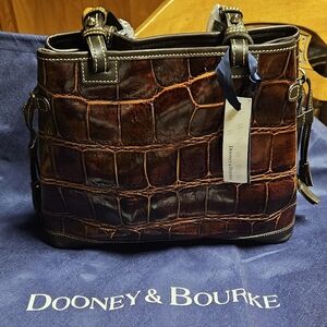 Dooney & Bourke Dark Brown Crocodile Embossed Messenger Bag NWT